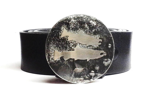 "Buck and Hen" Salmon Belt Buckle Hand Cut - TYGER FORGE - Mark Goodwin